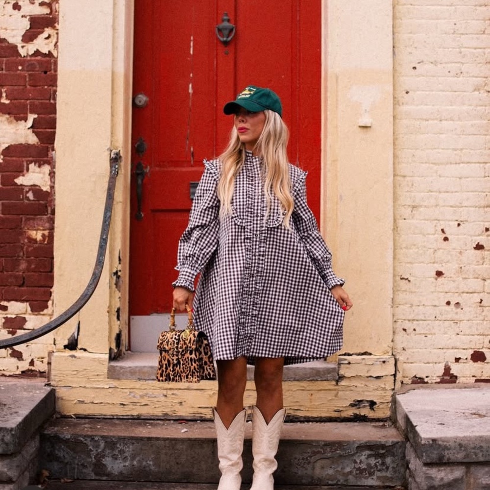 Brown Checkered Mini Dress